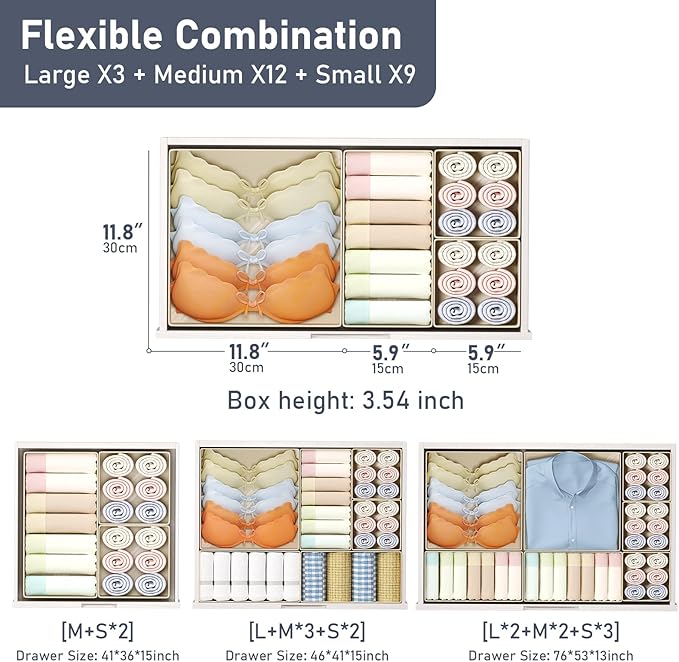 DIMJ Drawer Organizer Clothes Storage - 24 Pack Baby Dresser Organizer for Nursery, Small Fabric Closet Drawer Organizer Bins for Underwears Socks, Foldable Storage Dividers Organization for Bedroom-DeskLoop Office