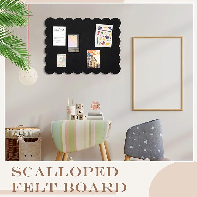Mooliwe Scalloped Felt Bulletin Board 24 x 18 Inches Foldable Black Pin Cork - Image 6