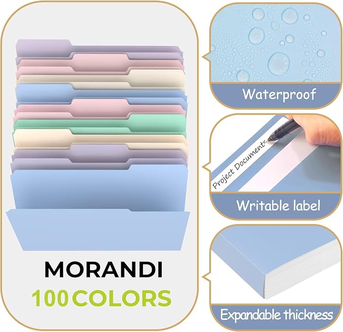 HABGP 100 Pcs Manilla Folders 8.5 x 11 Inch, 1/3-Cut Tab Colored File Folders - Image 5