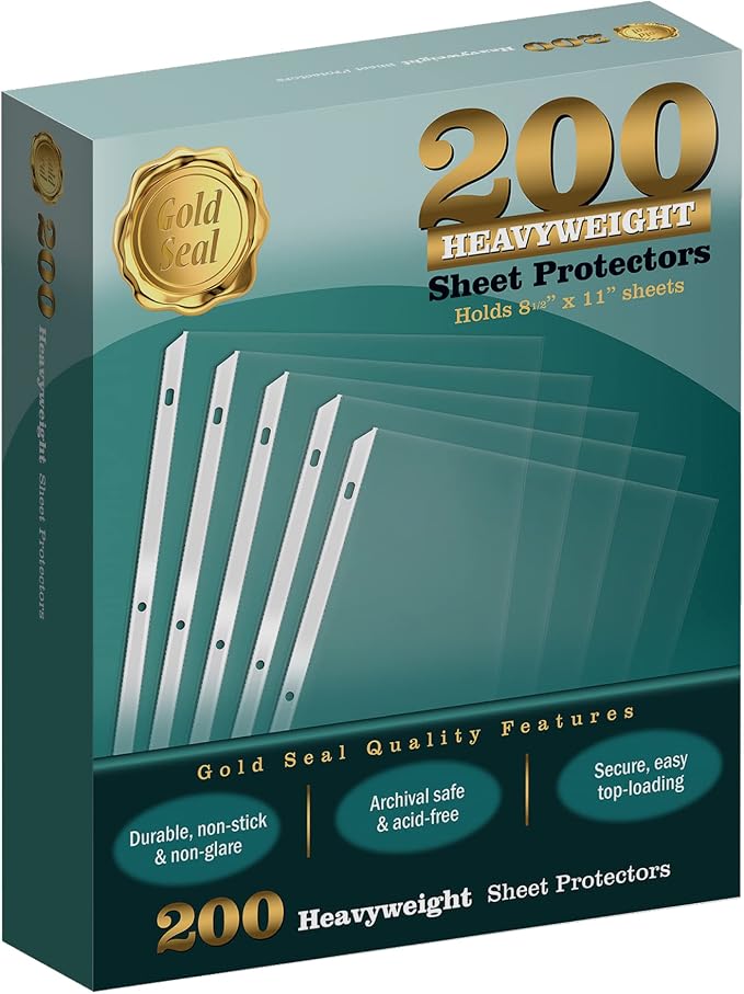 GOLD SEAL 200/Box Clear Heavyweight Poly Sheet Protectors, 8.5" x 11" by GOLDSEAL