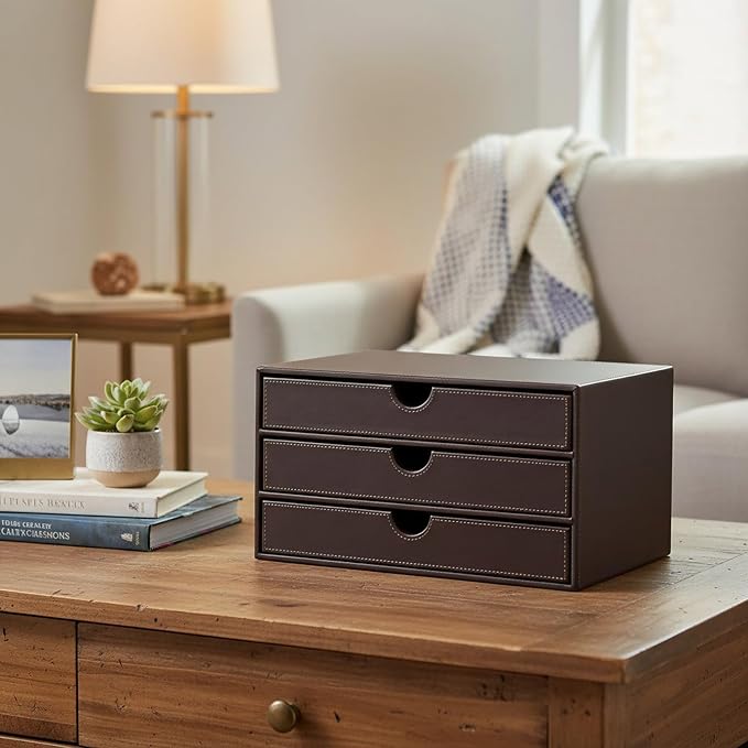 UnionBasic Leather Desktop Drawer Organizer, File Cabinet Magazine Document - Image 5