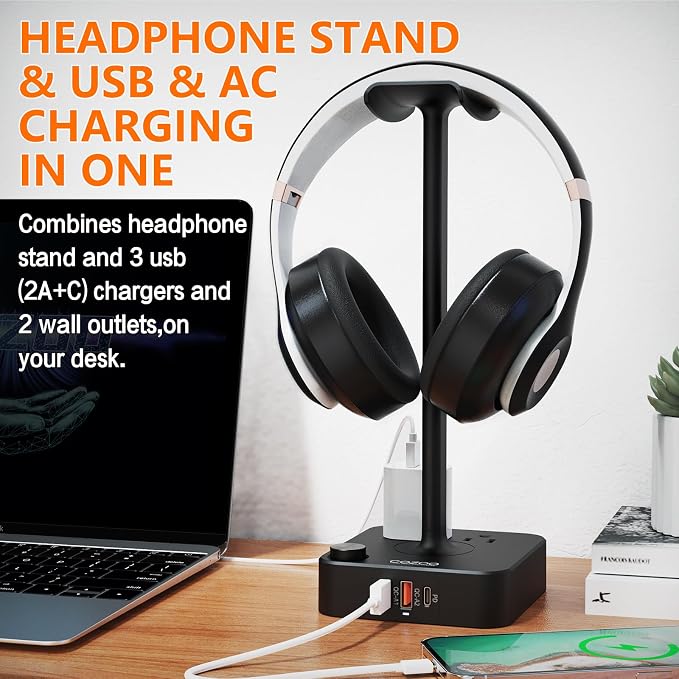 COZOO Headphone Stand with USB Charger Desktop Gaming Headset Holder Hanger - Image 2