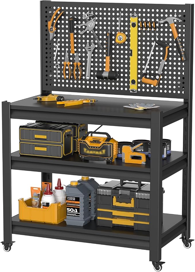 5 Sets Storage Shelves with Pegboard, Heavy Duty Garage Shelving Units and by Unknown
