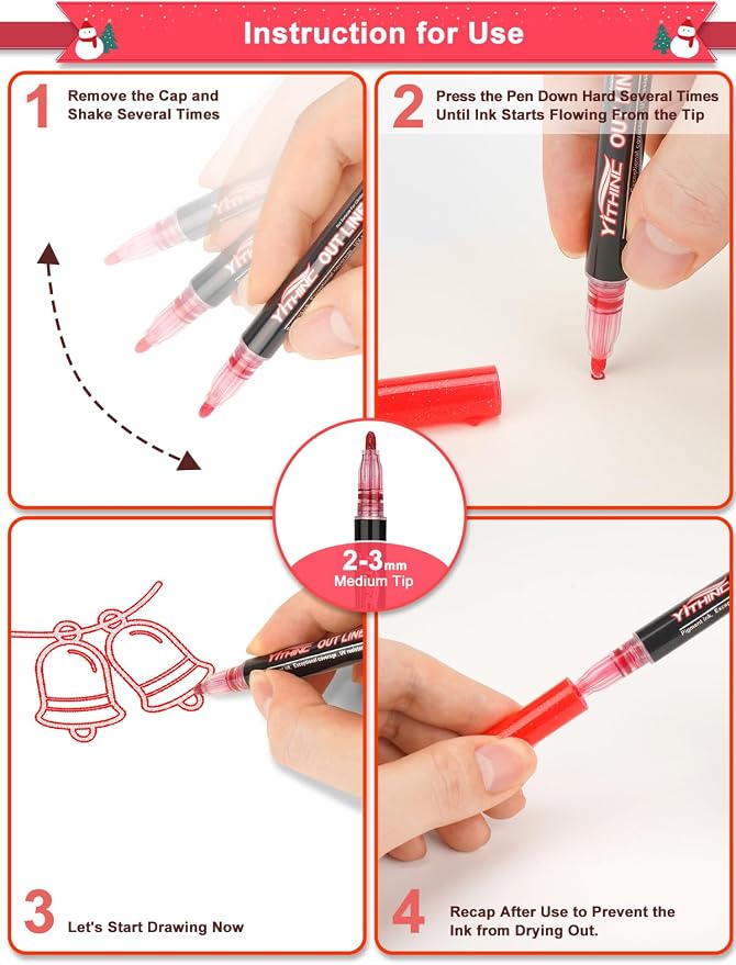 Outline Markers, 12 Metallic Shimmer Glitter Gel Pens, Tween Teen Girl Gifts - Image 2