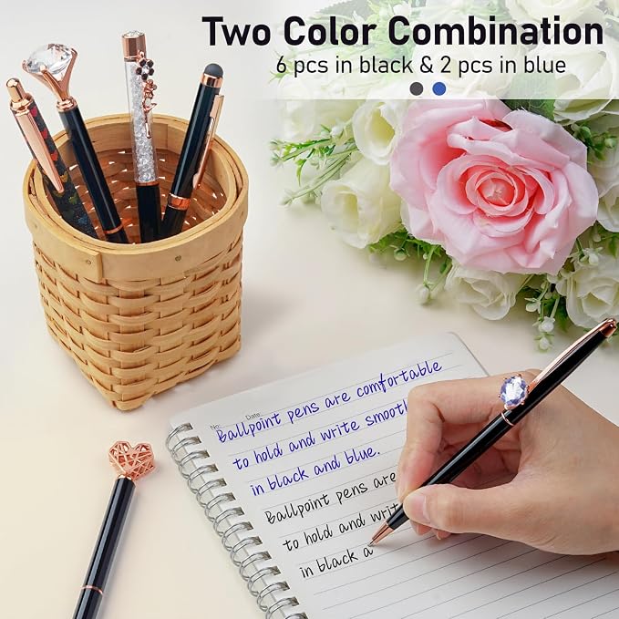 WEMATE 8Pcs Ballpoint Pens Set Metal Crystal Diamond Pen Glitter - Image 4