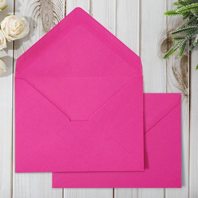Whaline 50Pcs A7 Invitation Envelopes Set Hot Pink Greeting Card Envelopes by Whaline