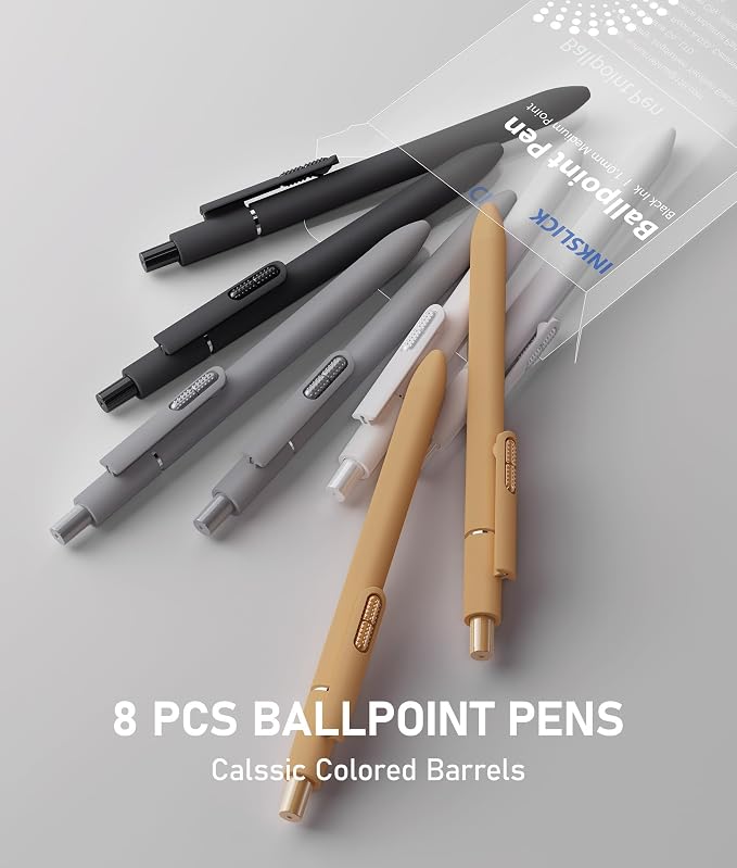 8 Pcs Black Ballpoint Pens - 1mm Medium Point Black Ink Pens | Smooth Writing - Image 5