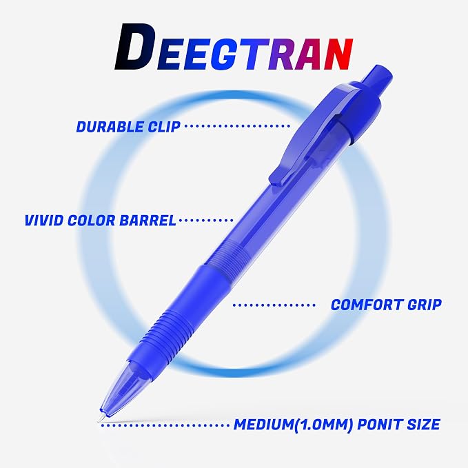 deegtran Pens Bulk, 30 Pack No Bleed Blue Ink Click Pens - Image 2