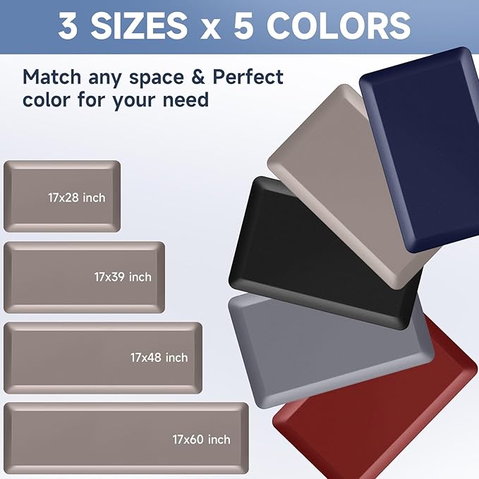 4/5 Inch Thick Kitchen Mat Anti Fatigue Mat Kitchen Rugs Kitchen Decor Non-Slip, Stain Resistant, Waterproof Kitchen Mats Desk Mat for Kitchen, Office, Workshop, Khaki, 17'' x 60''-DeskLoop Office