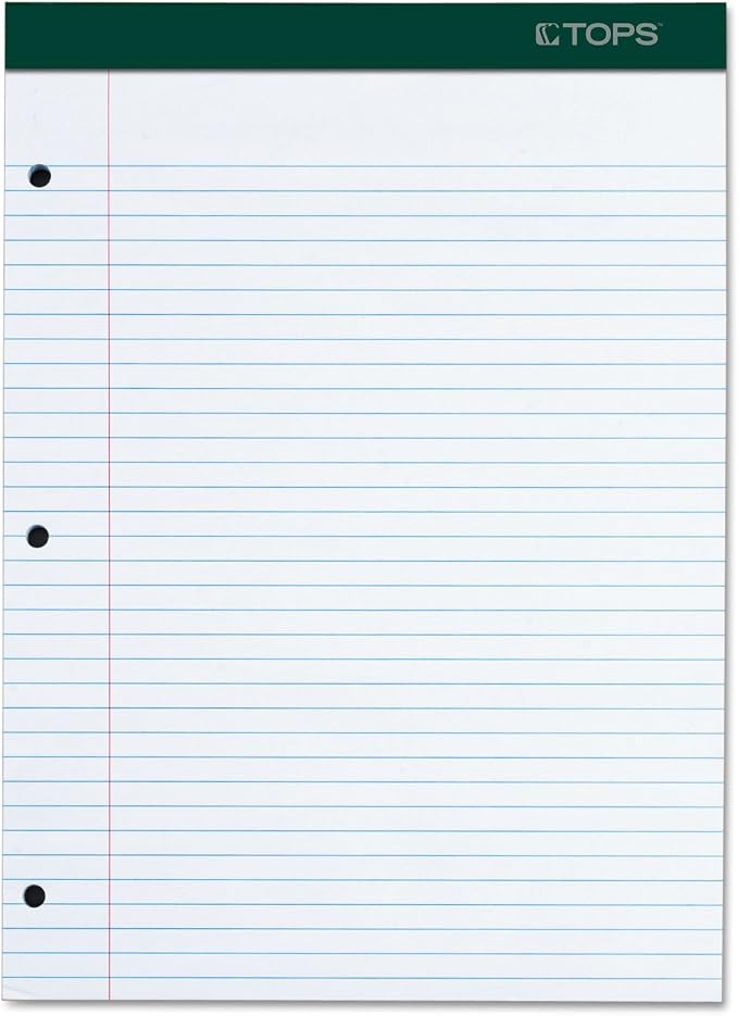 TOPS Docket Writing Pad, 8-1/2" x 11-3/4", College Rule, 3-Hole Punched by TOPSProducts