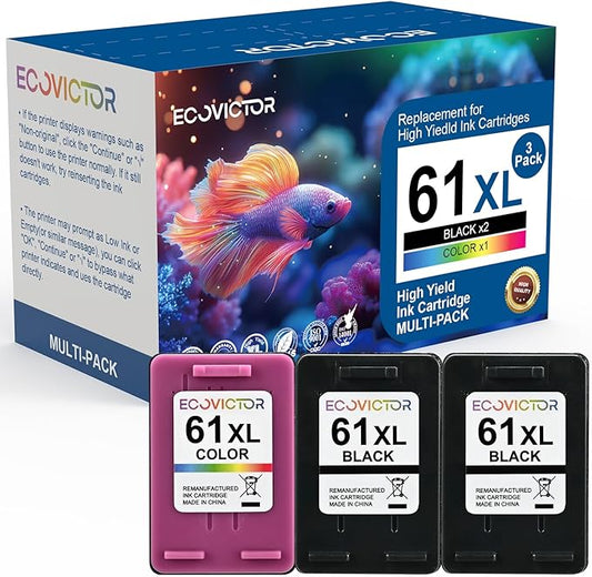 61XL Ink Cartridge Black Color Combo Pack (3-Pack) Replacement for HP Ink 61 XL HP61XL HP61 for 4500 5530 4630 2540 4502 5535 3510 3050 4635 4632 2514 2542 4610 2620 1510 1000 1010 Printer-DeskLoop Office