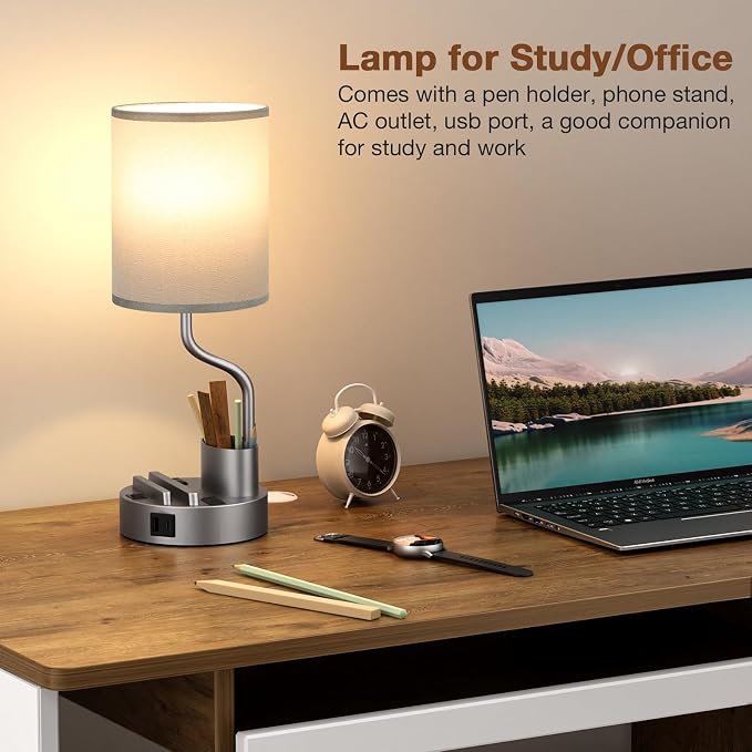 Grey Bedside Table Lamps for Bedroom Set of 2 - Image 4