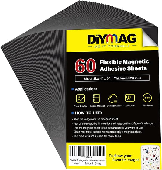 DIYMAG Adhesive Magnetic Sheets Photo Mat, |4" x 6"| 60 Packs, Flexible Magnet by DIYMAG