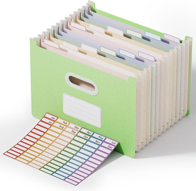 ThinkTex 12-Pocket Accordion File Organizer, Upright Open Top, Monthly Tabs by ThinkTex