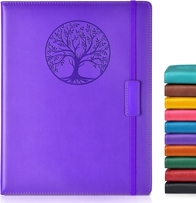 Lined Journal Notebook for Women Men,256 Pages A4 Large Hardcover Leather Journals for Writing,Travel,Business,Work,School,College Ruled Notebooks for Note Taking,Diary Notepad 8.6"×11"(Purple)-DeskLoop Office