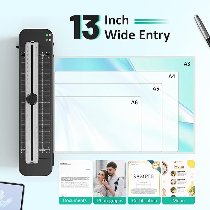13 Inch Laminator Machine - 11x17 Laminator with 50 Sheets, Cold & Thermal, Built-in Paper Cutter & Corner Rounder, A3 Laminating Machine for Classroom Home School-DeskLoop Office