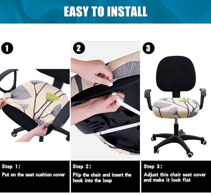 Smiry Printed Office Computer Chair Seat Covers, Stretch Fit Universal Desk Rotating Chair Cover Washable Removable Seat Cushion Protectors - Yellow and Grey-DeskLoop Office