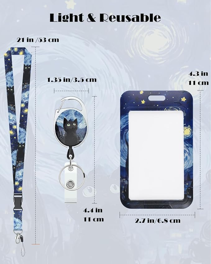 Uniclife Fashionable Sliding Badge Holder Starry Night & Black Cat Plastic Card - Image 4