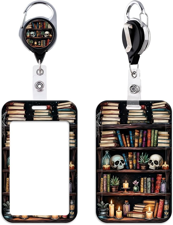Cool Skull Bookshelf Retractable Badge Holder Reel by beemorita