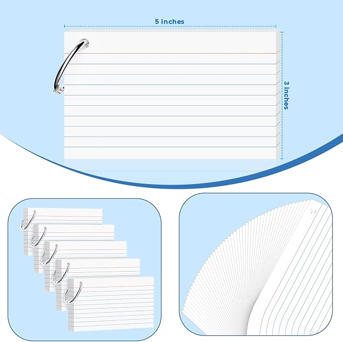250-Pack White Index Cards 3x5 Inch w/Key Ring – 180gsm Heavyweight Flashcards - Image 2