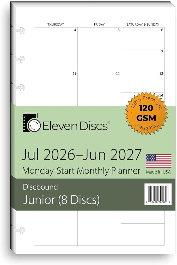 Eleven Discs Academic Year Monthly Calendar Refill July 2026-June 2027 by ElevenDiscs