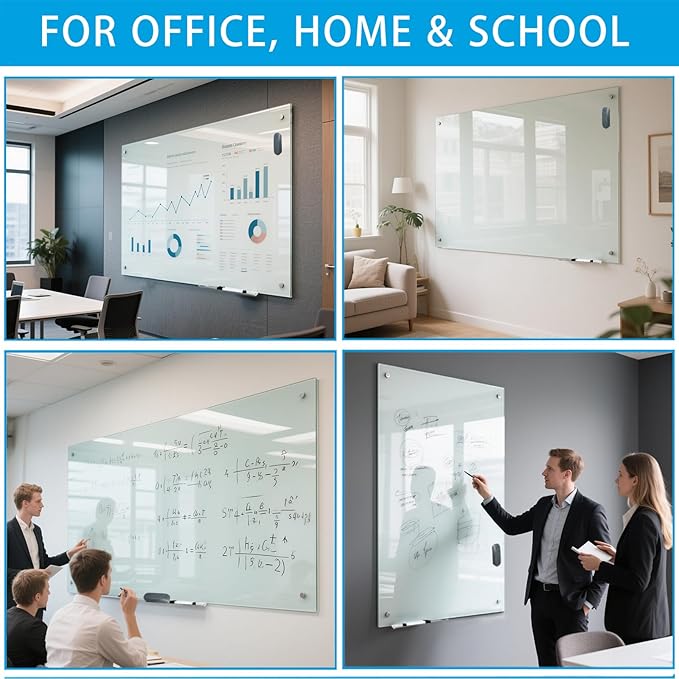 KIZZBY Glass Dry Erase White Board - Magnetic Boards for Wall, 48"x36" Large Frameless Whiteboard for Office, Home & School-DeskLoop Office