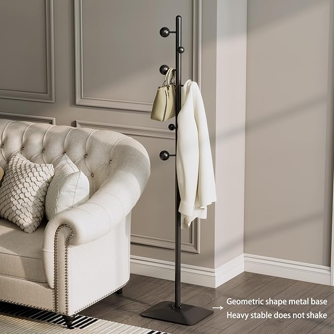 Metal coat rack stand with geometric shape metal base,Heavy duty coat rack freestanding with 7 ball hooks,Coat racks tree hats hanger holder stand for entryway, hallway, bedroom-DeskLoop Office