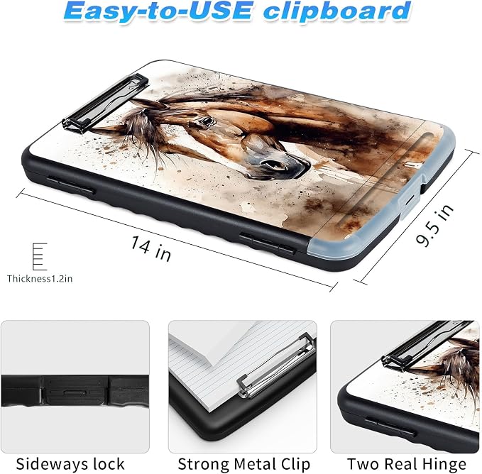 Clipboard with Storage, High Capacity Horse Storage Clipboard 9.5x14 with Pen - Image 3