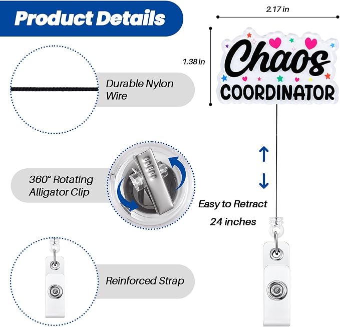 Chaos Coordinator Funny Nurse Badge Reel, Cute Coffee Lovers Retractable ID - Image 2