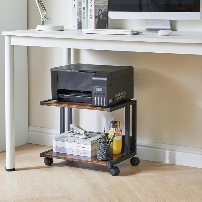 IBUYKE Under Desk Printer Stand, 2 Tier Printer Cart, Mobile Home Desktop - Image 2