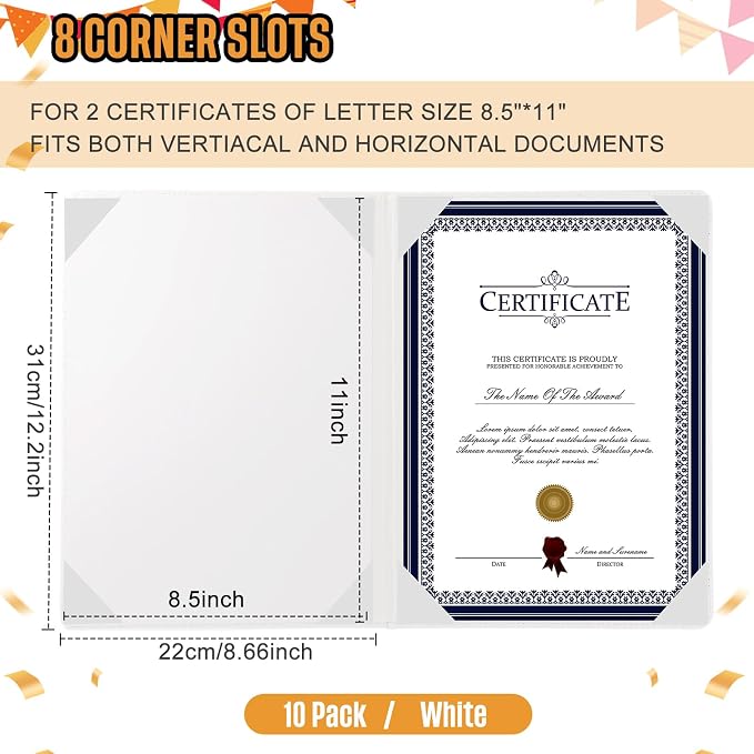 Tenare 10 Pcs White Leather Certificate Holder 8.5 x 11 PU Phd Bachelor Master - Image 2