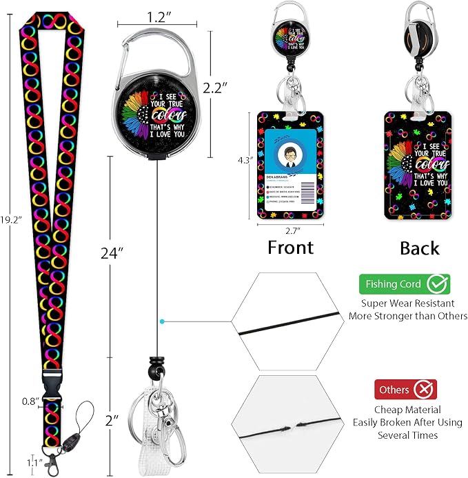 ID Badge Holder with Lanyard, Retractable Badge Reel Heavy Duty, Autism - Image 4