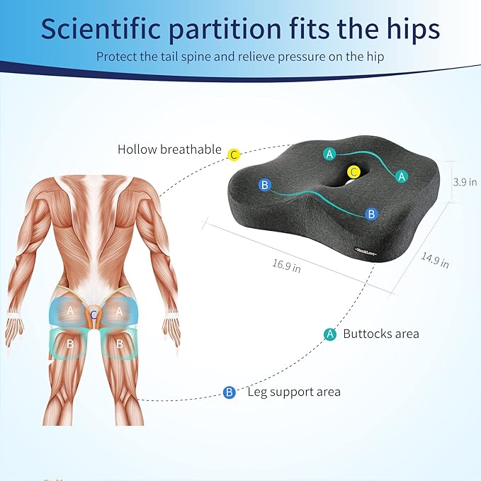 Memory Foam Seat Chair Cushion for Relieves Back Sciatica Pain Tailbone Pain - Image 4