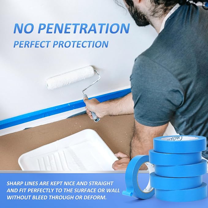 SEBETOW 10 Rolls Painters Tape 1 inch Bulk Painter Tape Blue Wide Roll - Image 5