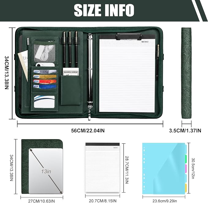 Padfolio Portfolio Binder with Handle, 3-Ring Folder Organizer | Vegan leather - Image 2