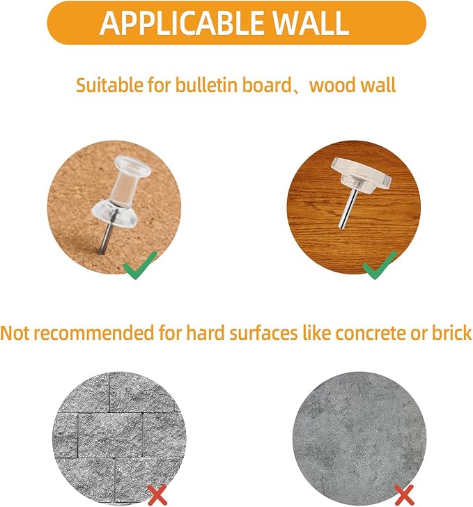 100-Pack Heavy-Duty Tacks and Push Pins – Clear Flat-Head Thumbtacks - Image 5