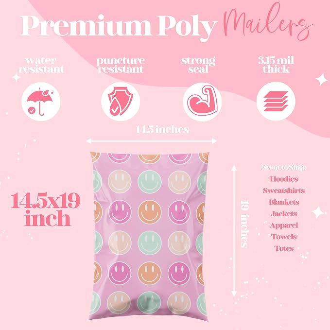 Pretty Package Store Designer Poly Mailers 14.5x19, Smiley Face, 100 Pack | - Image 6