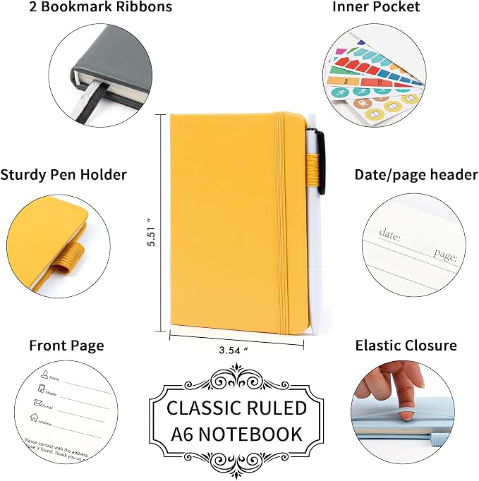 feela Pocket Notebook Journals, Mini Cute Small Hardcover College Ruled Notepad - Image 2