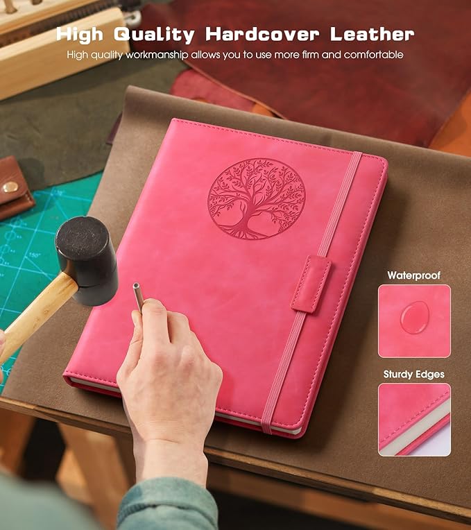 Lined Journal Notebook for Women Men,256 Pages A4 Large Hardcover Leather Journals for Writing,Travel,Business,Work,School,College Ruled Notebooks for Note Taking,Diary Notepad 8.6"×11" (pink)-DeskLoop Office