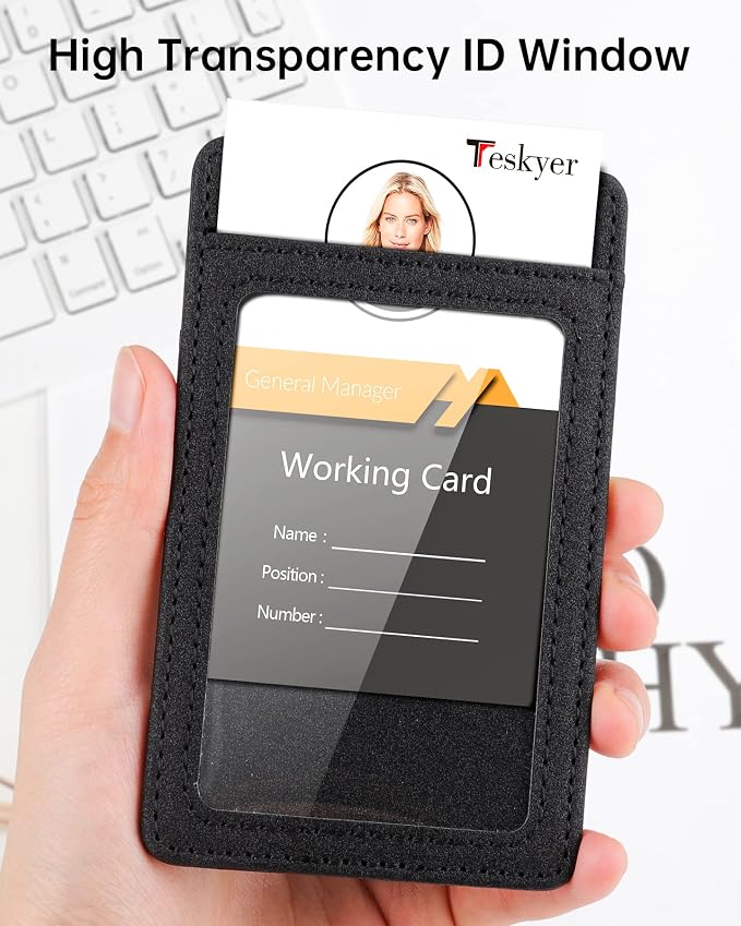 Teskyer Badge Holder with Lanyard, Leather ID Name Badge Card Holder with - Image 5
