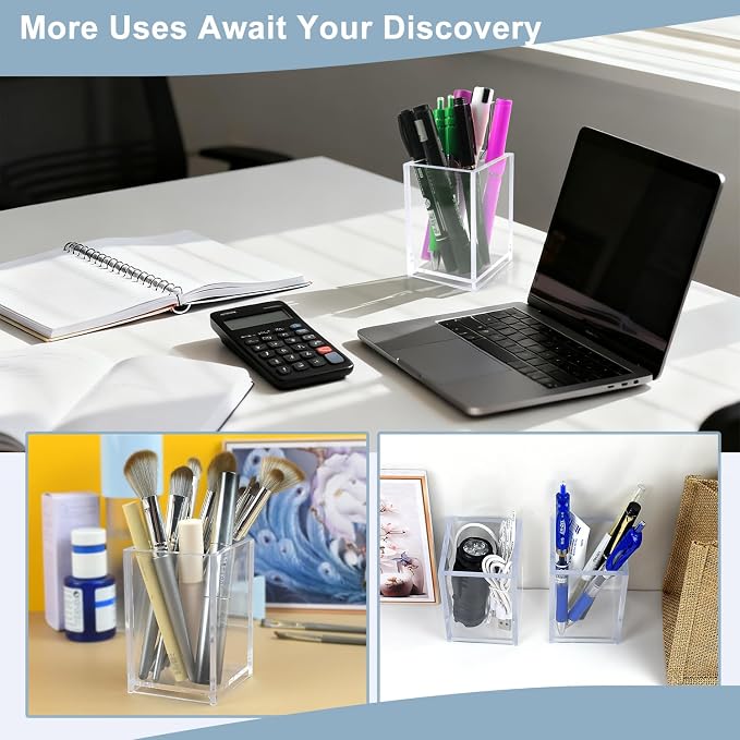 20 Pack Clear Acrylic Pen Holders, Bulk Pencil Cup Desk Organizers | Bulk Clear - Image 5