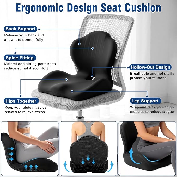 Car Seat Cushion with Lumbar Support Pillow, Memory Foam Office Chair Cushion - Image 4