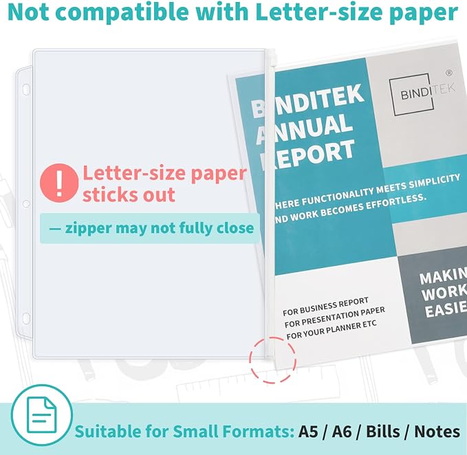 Binditek 40 Pack Plastic Zippered Binder Pockets, 3-Hole Punched - Image 4