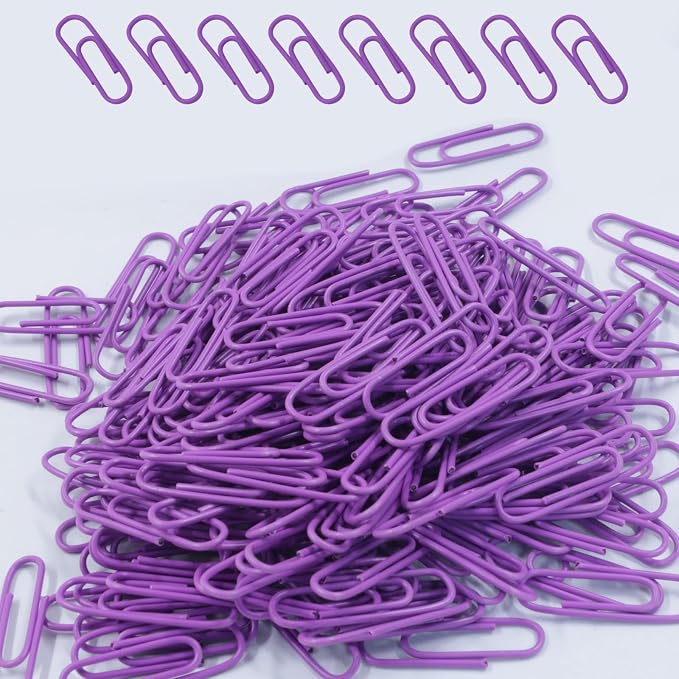 200 Pack Purple Metal Clips, 1.1 Inch / 28mm Vinyl Coated Decorative Paper by Seimneire