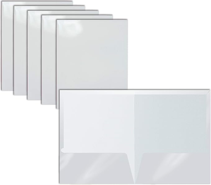Better Office Products 2 Pocket Glossy Laminated White Paper Folders, Letter by BetterOfficeProducts