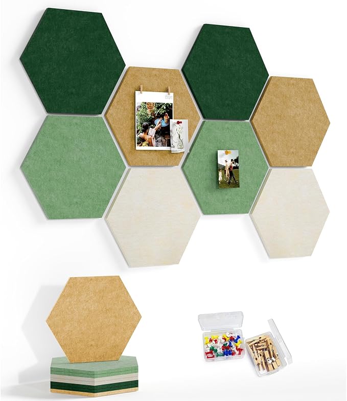 8 Pack Hexagon Felt Bulletin Board Tiles by Uoisaiko