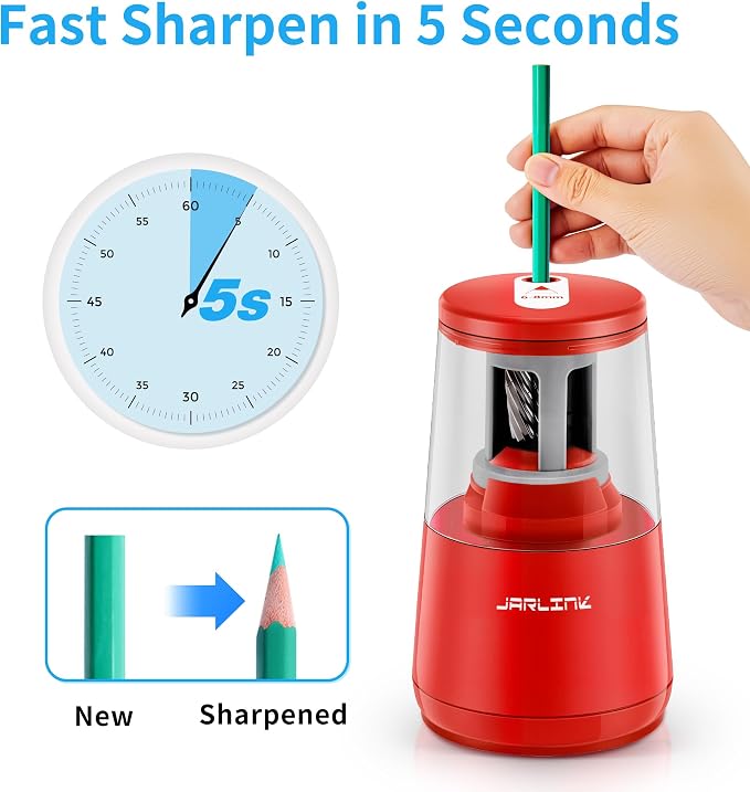 JARLINK Electric Pencil Sharpener, Heavy-Duty Helical Blade to Fast Sharpen - Image 2