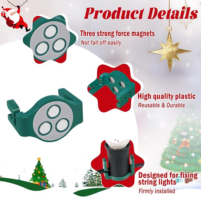 UQM 50 Pack C9 Magnetic Christmas Light Clips, Extra Strong Magnetic Clips Hooks - Image 3