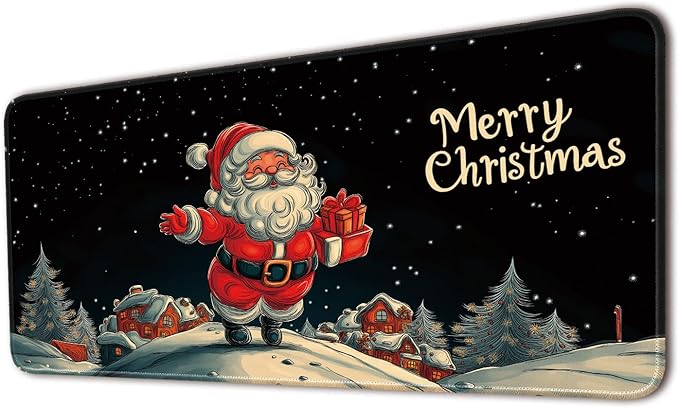 Keyboard Mat, Large Mouse Pad, Merry Christmas Claus Delivering Presents by Flodirise