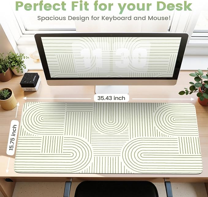 iCasso Green Desk Matt for Desktop, Cute Desk Pad Mat, Large Mouse Pad - Image 2